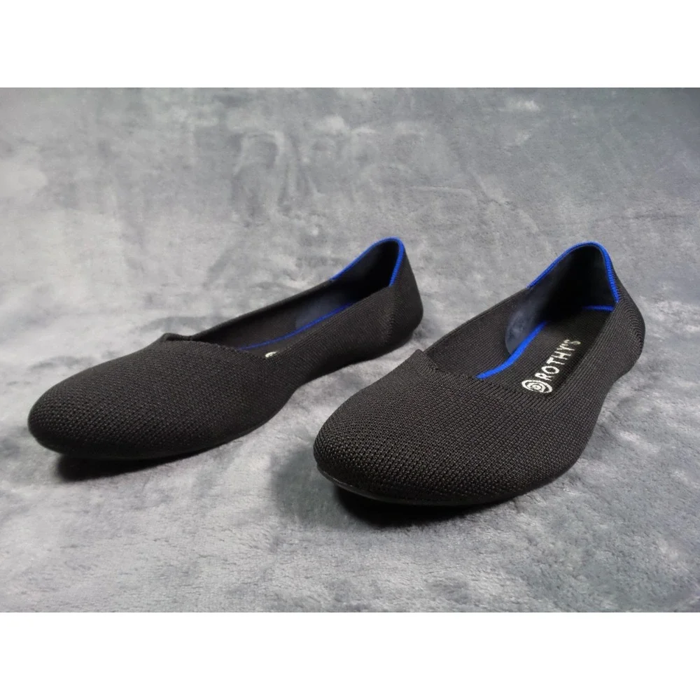 Rothys The Flat Shoes Womens Size 9.5 Black Slip-On Classic Flats Knit Round Toe